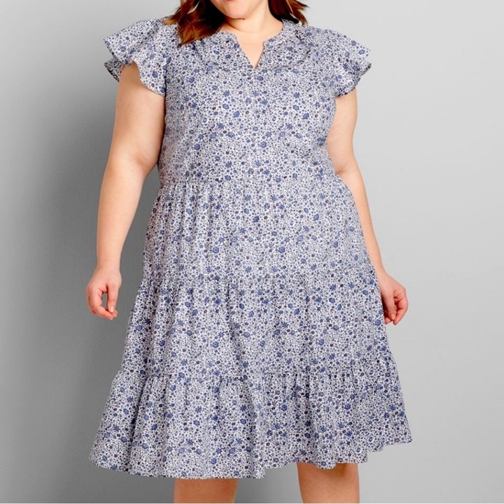 Lane Bryant Blue and White Floral Dress - Picture 1 of 9